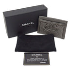 Chanel Card Case Quilted CC Filigree Caviar Leather Gray Silver Metallic — view 7