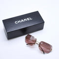Chanel Rimless Sunglasses Eyewear CC Logo Brown Gold
