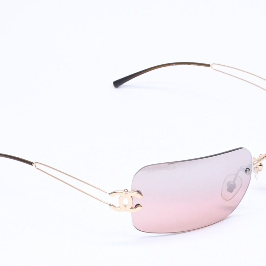 Chanel Rimless Sunglasses Eyewear CC Logo Brown Gold — view 4