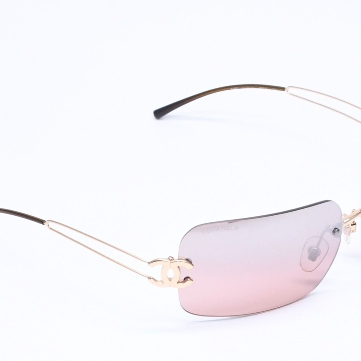 Chanel Rimless Sunglasses Eyewear CC Logo Brown Gold — view 4