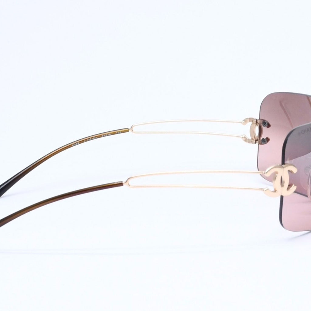 Chanel Rimless Sunglasses Eyewear CC Logo Brown Gold — view 5