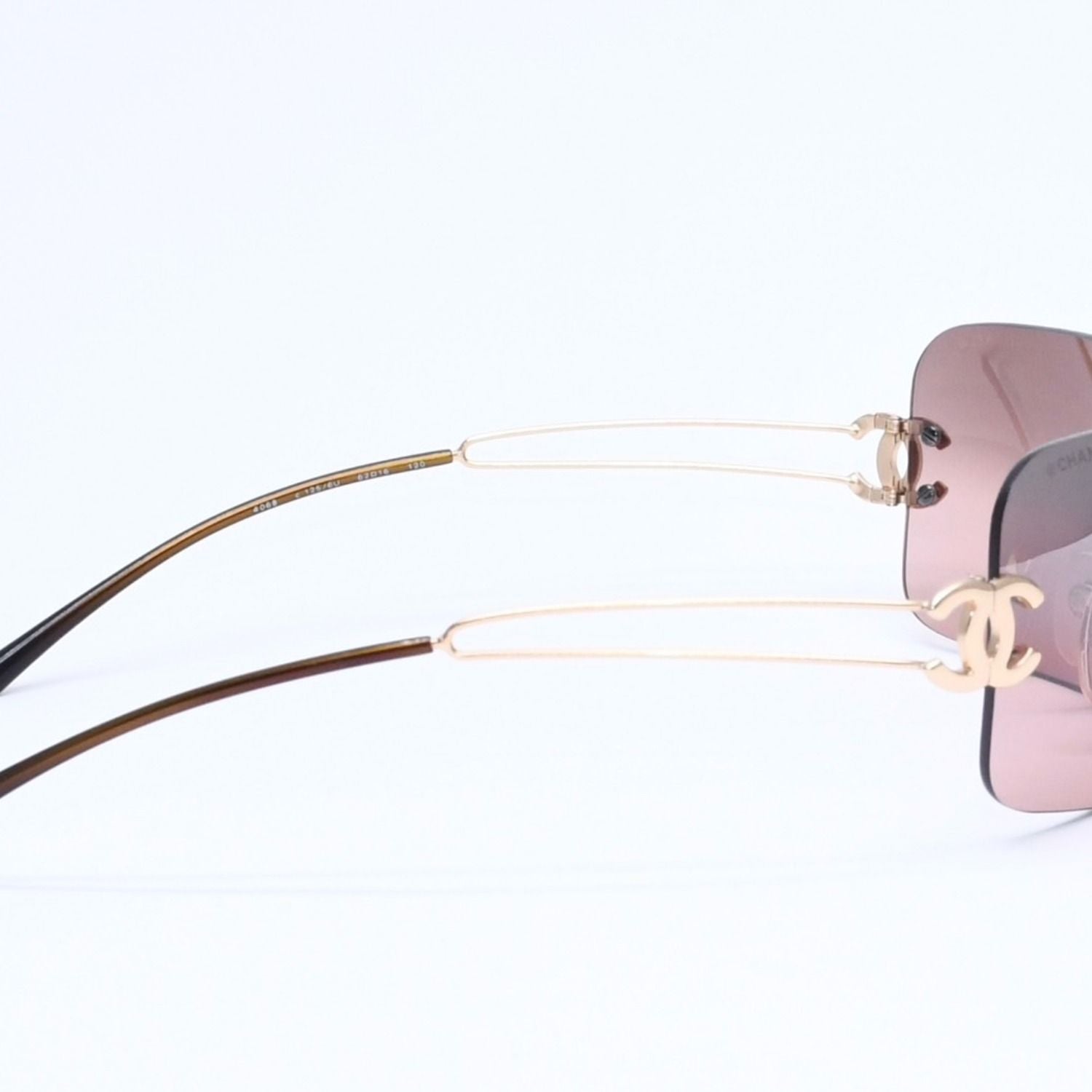 Chanel Rimless Sunglasses Eyewear CC Logo Brown Gold — view 5