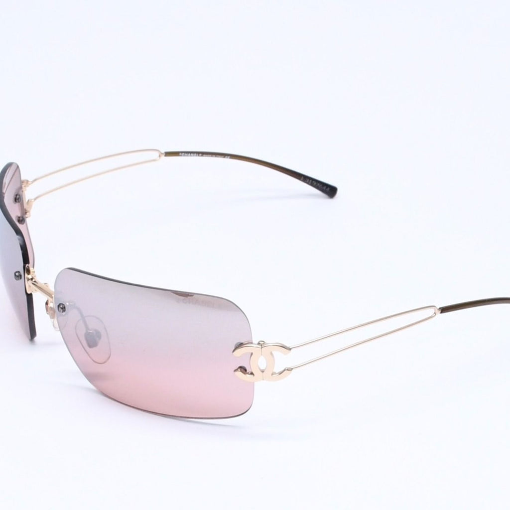 Chanel Rimless Sunglasses Eyewear CC Logo Brown Gold — view 3