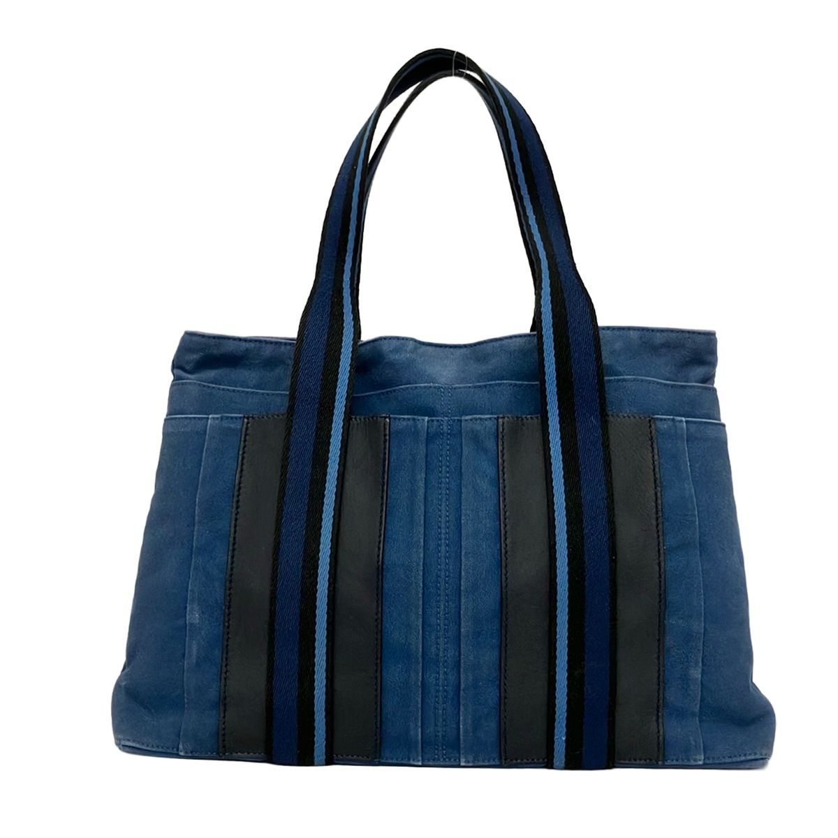 Hermes Tote Troca Horizontal MM Blue Navy Black Leather