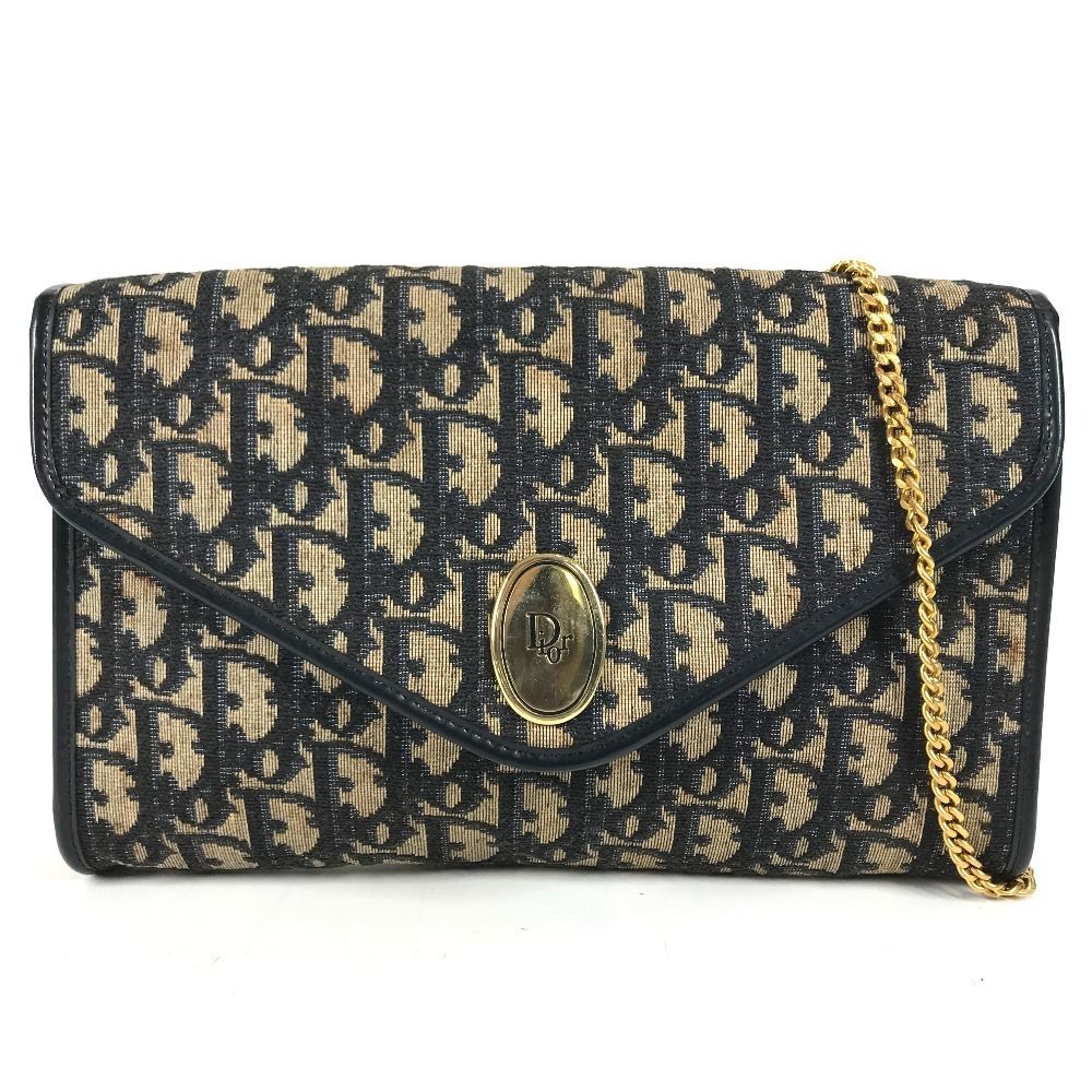 Dior Shoulder Bag Trotter Logo Leather Canvas Navy