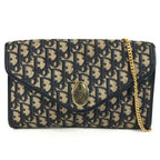Dior Shoulder Bag Trotter Logo Leather Canvas Navy