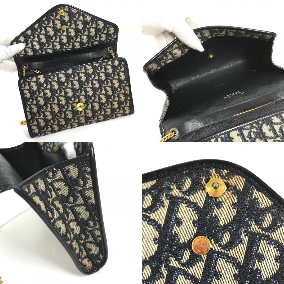 Dior Shoulder Bag Trotter Logo Leather Canvas Navy — view 8
