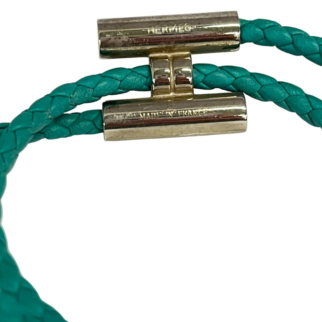 Hermes Bangle Tournis Leather Blue Silver Braid Bracelet — view 4