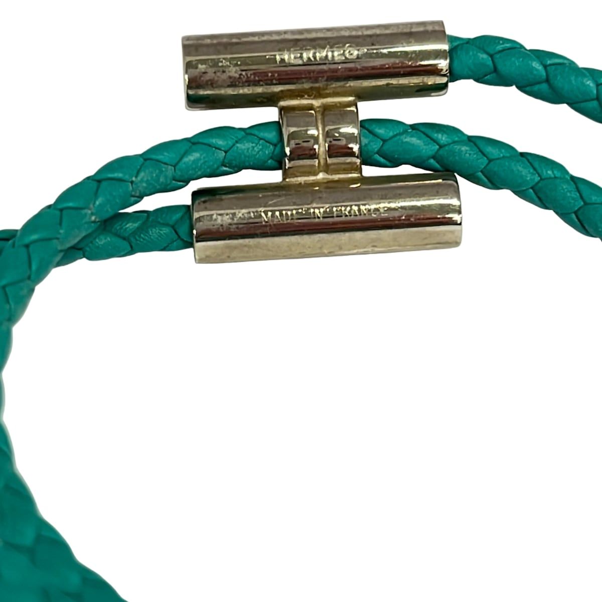 Hermes Bangle Tournis Leather Blue Silver Braid Bracelet — view 4
