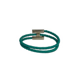 Hermes Bangle Tournis Leather Blue Silver Braid Bracelet — view 3