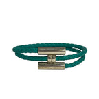 Hermes Bangle Tournis Leather Blue Silver Braid Bracelet