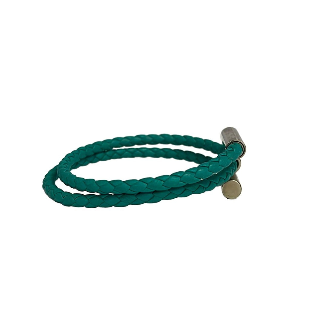 Hermes Bangle Tournis Leather Blue Silver Braid Bracelet — view 2