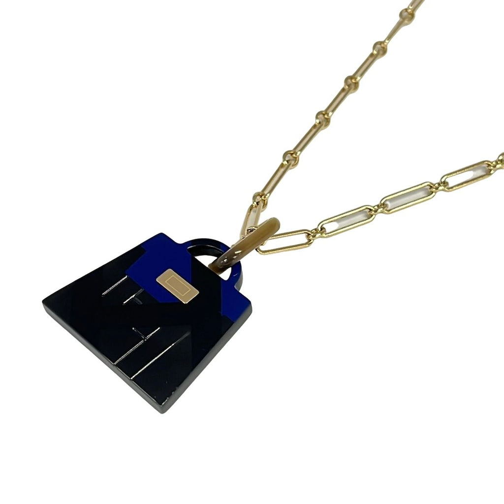Hermes Necklace Amulet Kelly GM Gold Navy Black