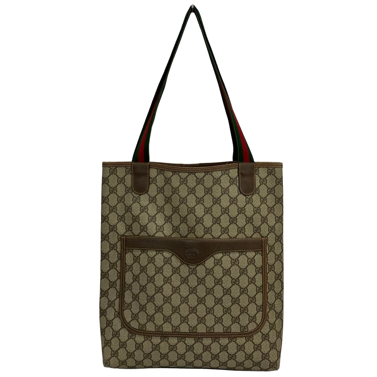 Gucci Tote Sherry GG Plus Supreme Gray Beige Dark Brown Multi Leather