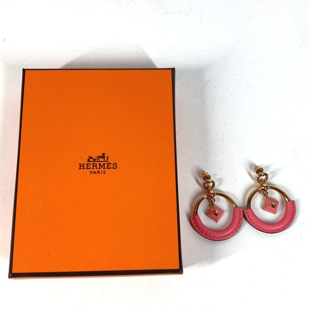 Hermes Earrings Loup Medle PM Leather Pink — view 8