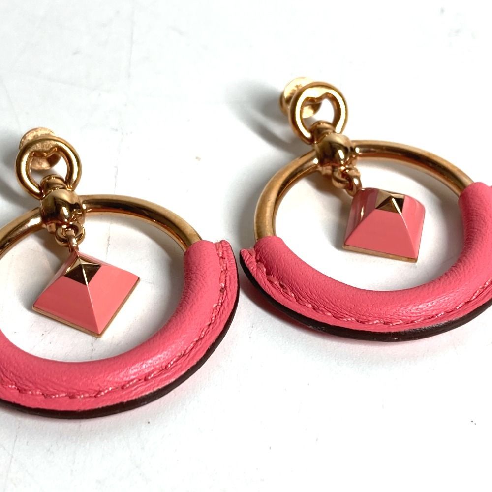 Hermes Earrings Loup Medle PM Leather Pink — view 2