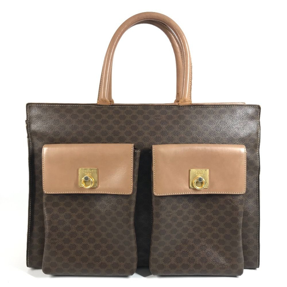 Celine Handbag Macadam Logo Leather Brown