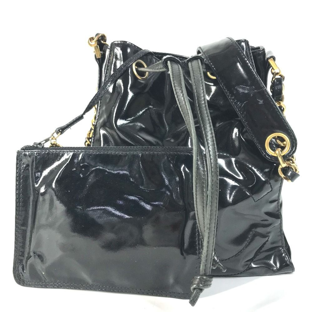 Chanel Shoulder Bag Drawstring CC Logo Enamel Black — view 2
