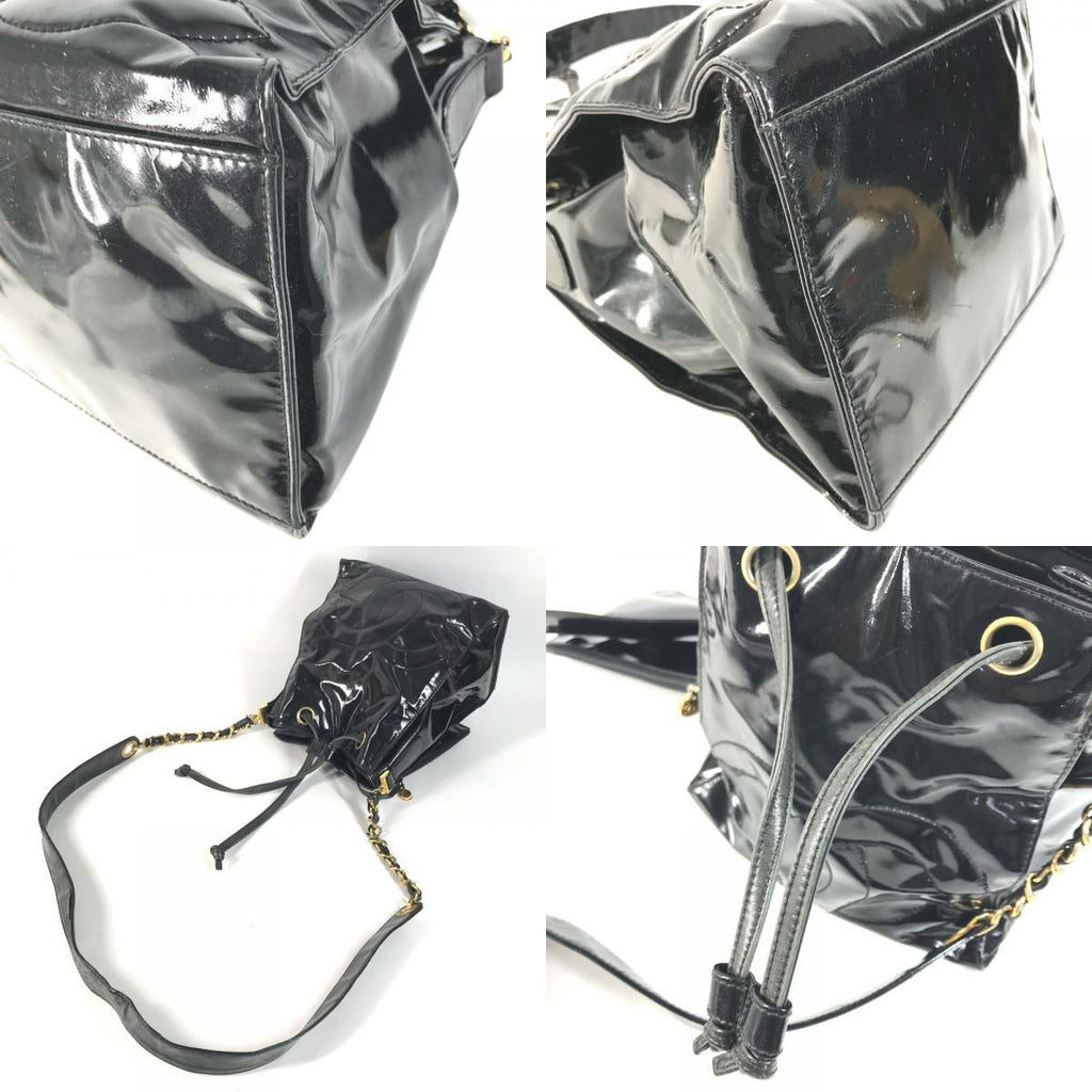 Chanel Shoulder Bag Drawstring CC Logo Enamel Black — view 7
