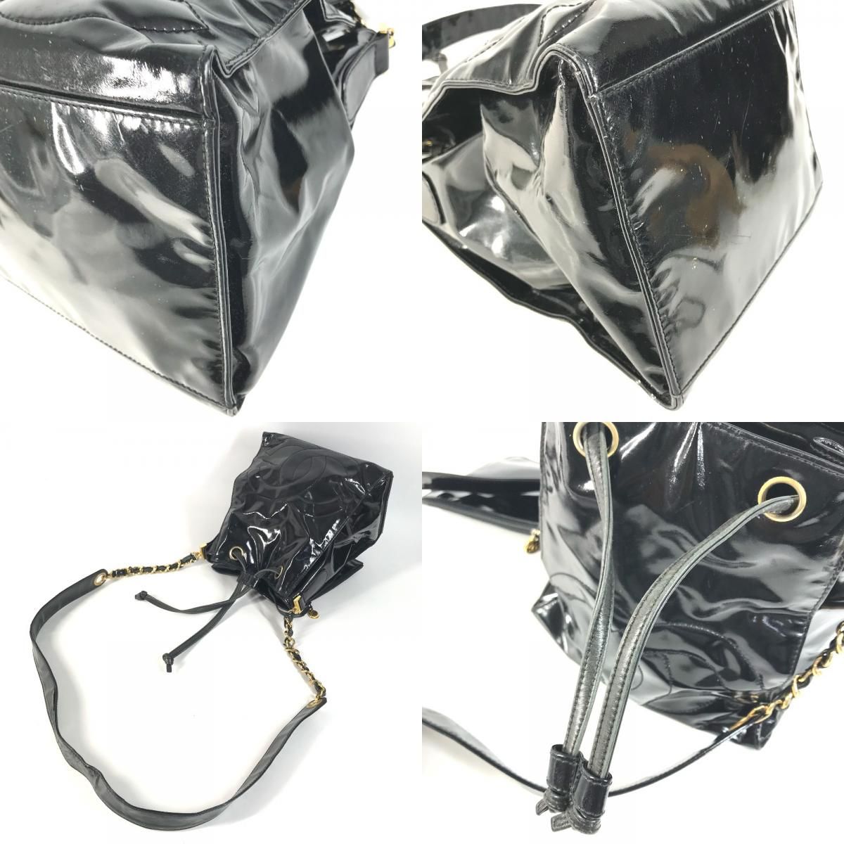 Chanel Shoulder Bag Drawstring CC Logo Enamel Black — view 7