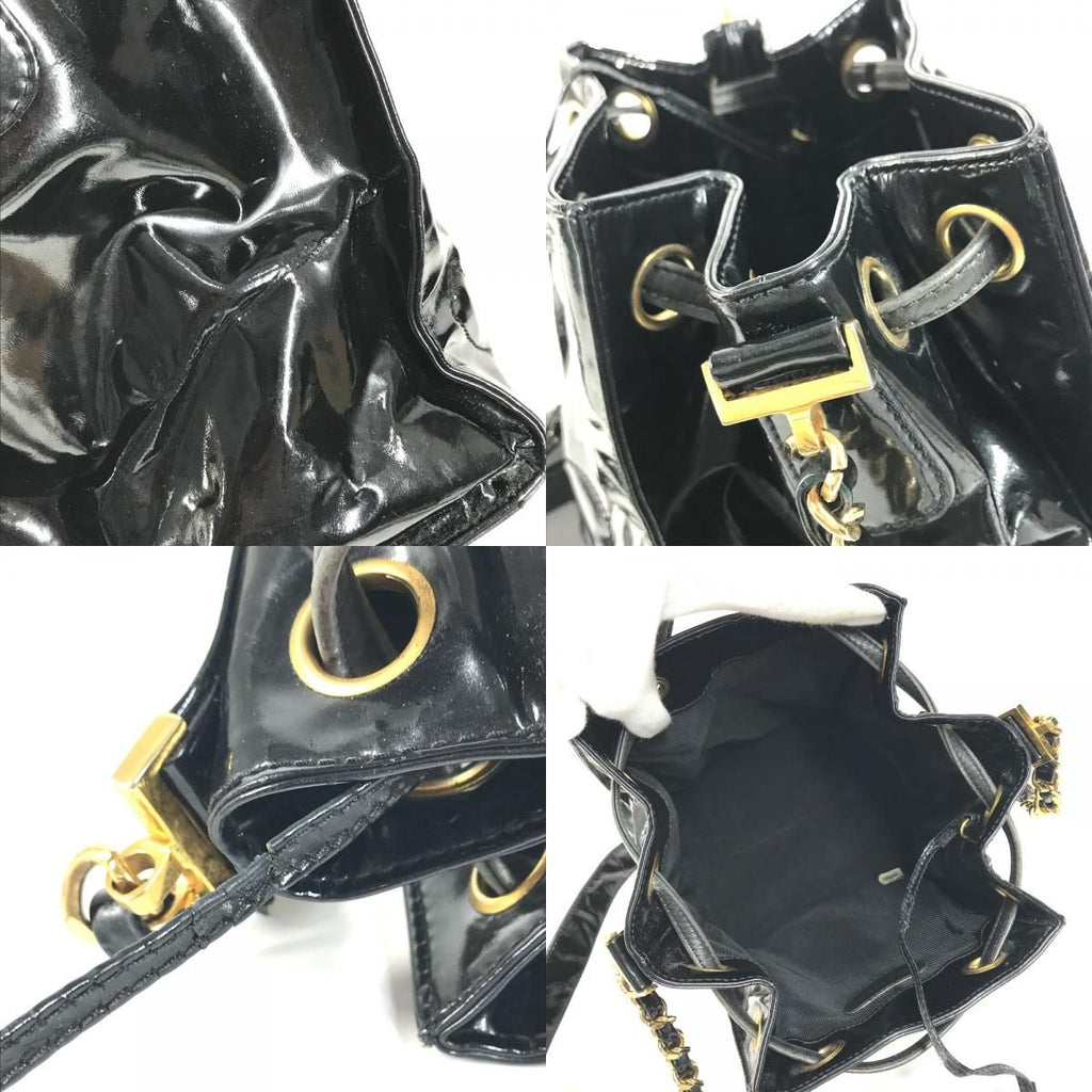Chanel Shoulder Bag Drawstring CC Logo Enamel Black — view 8