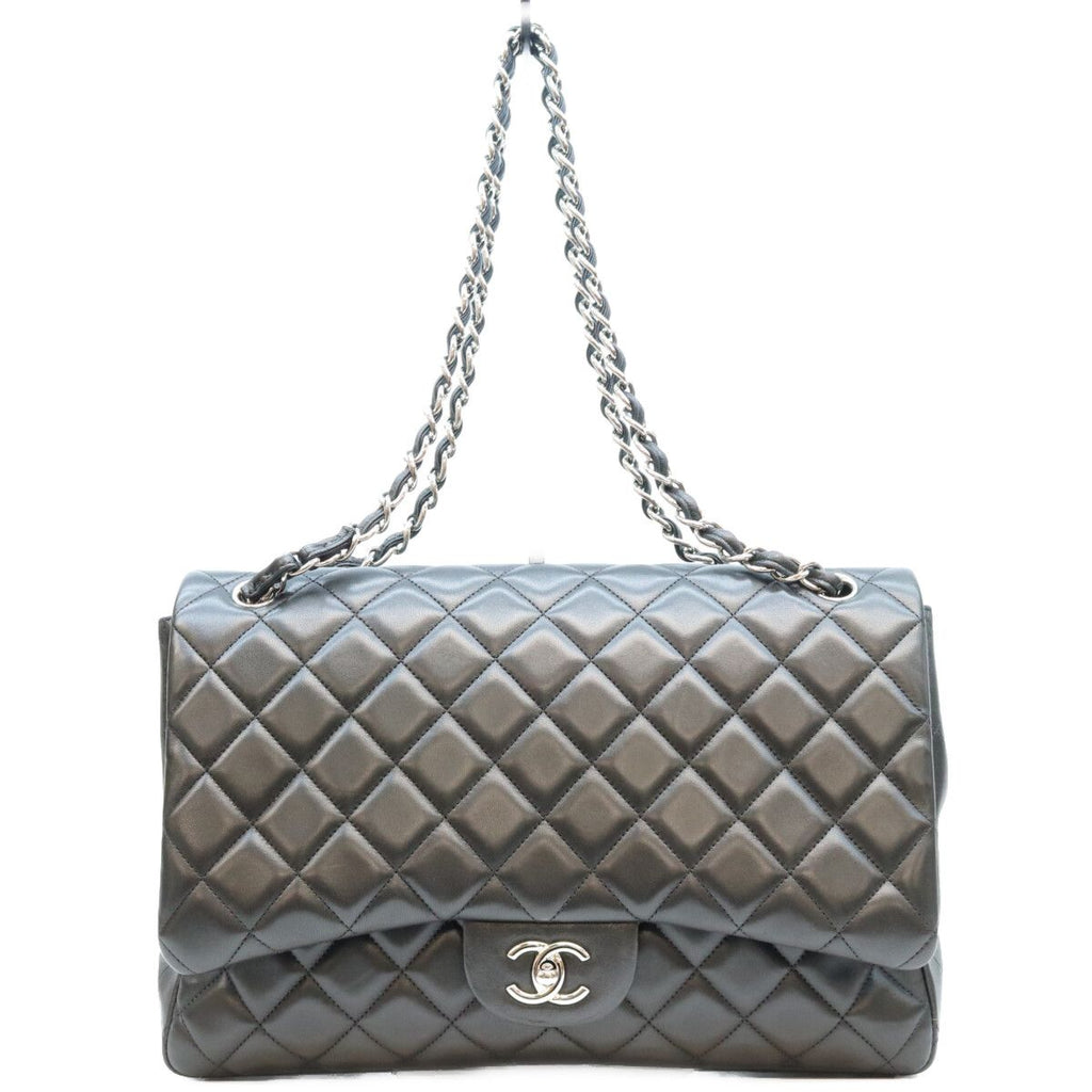 Chanel Black Lamb Silver Single Flap Maxi Quilted 34