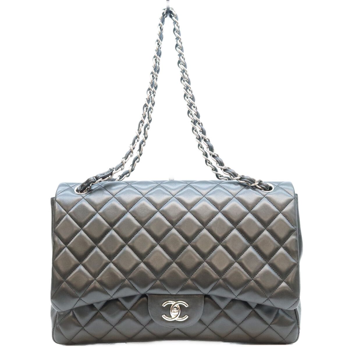 Chanel Black Lamb Silver Single Flap Maxi Quilted 34