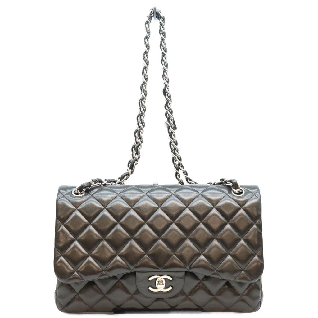 Chanel Black Lamb Silver Double Flap Maxi Quilted 30