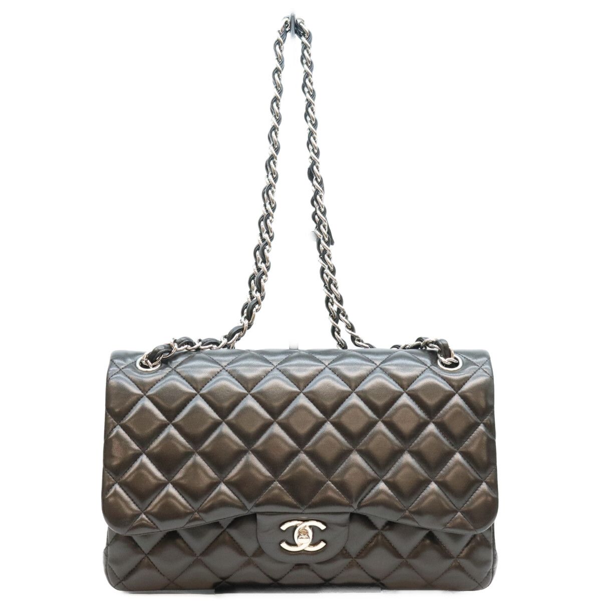Chanel Black Lamb Silver Double Flap Maxi Quilted 30