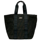 Fendi Handbag Zucca Pattern Dark Brown Black Leather