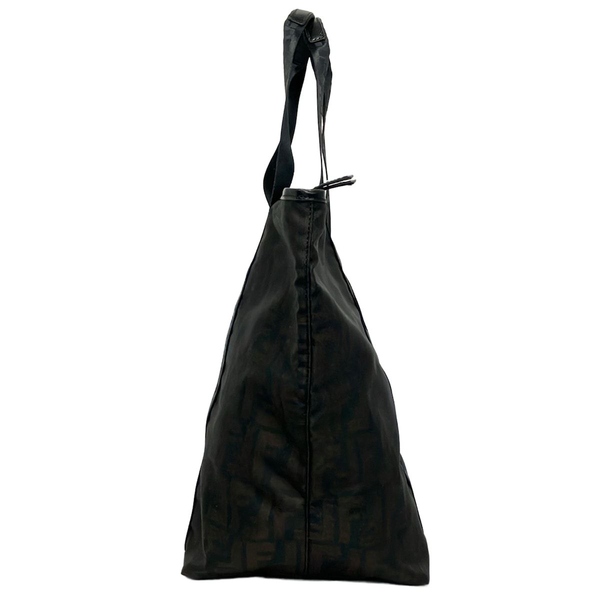 Fendi Handbag Zucca Pattern Dark Brown Black Leather — view 2