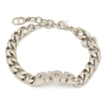 Dior Italic Signature Chain Link Bracelet 19.3 24 Logo Crystal Rhinestone Silver