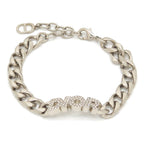 Dior Italic Signature Chain Link Bracelet 19.3 24 Logo Crystal Rhinestone Silver