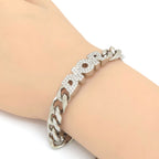 Dior Italic Signature Chain Link Bracelet 19.3 24 Logo Crystal Rhinestone Silver — view 2