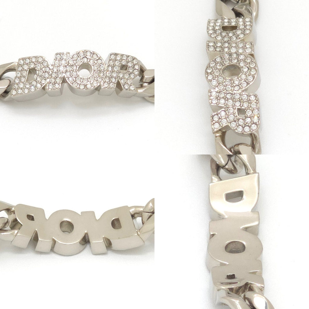 Dior Italic Signature Chain Link Bracelet 19.3 24 Logo Crystal Rhinestone Silver — view 4