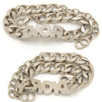 Dior Italic Signature Chain Link Bracelet 19.3 24 Logo Crystal Rhinestone Silver — view 3