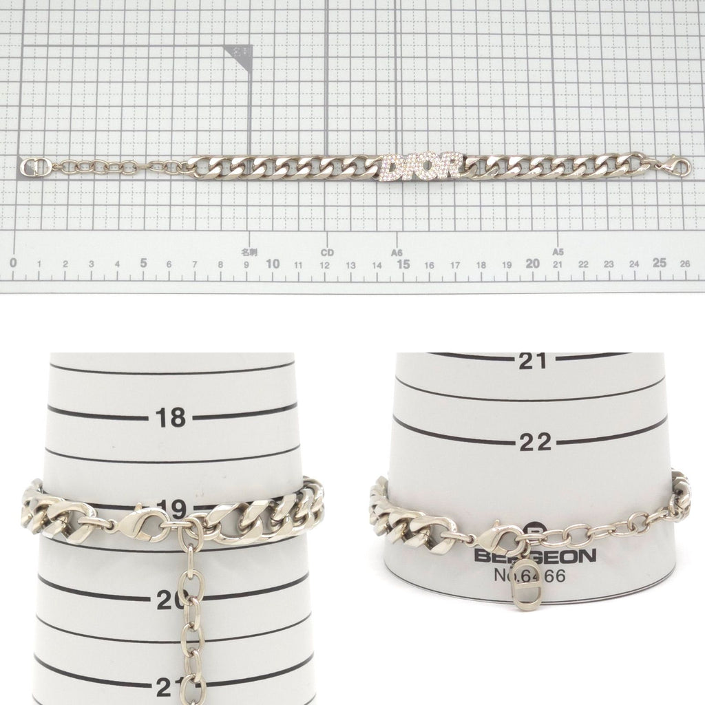 Dior Italic Signature Chain Link Bracelet 19.3 24 Logo Crystal Rhinestone Silver — view 6