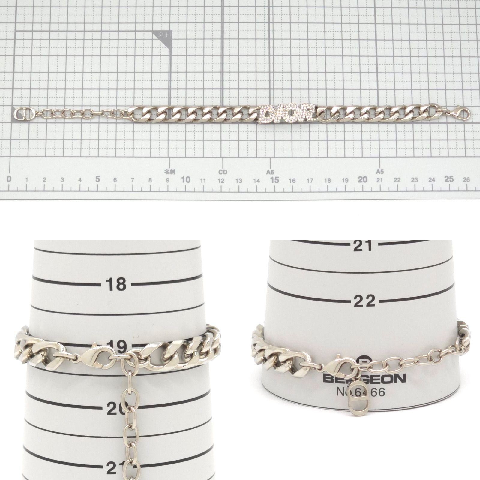 Dior Italic Signature Chain Link Bracelet 19.3 24 Logo Crystal Rhinestone Silver — view 6