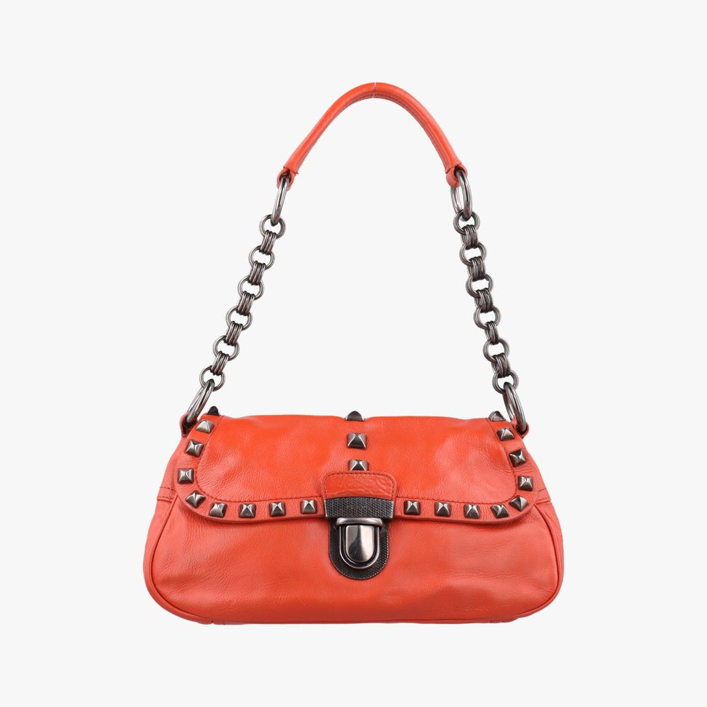 Prada Studded Orange Leather 34 Shoulder