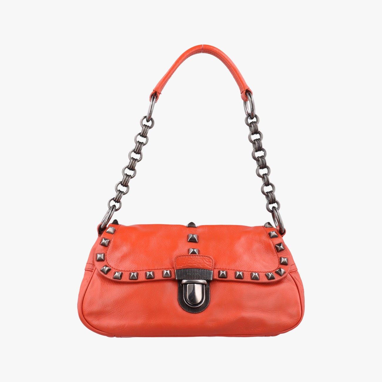 Prada Studded Orange Leather 34 Shoulder