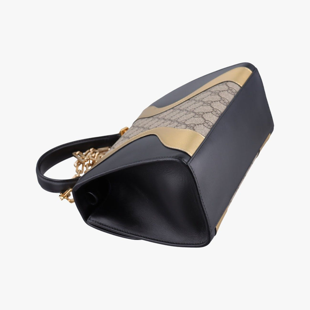 Gucci Ojiride Beige Gold Black Canvas Leather Shoulder — view 7