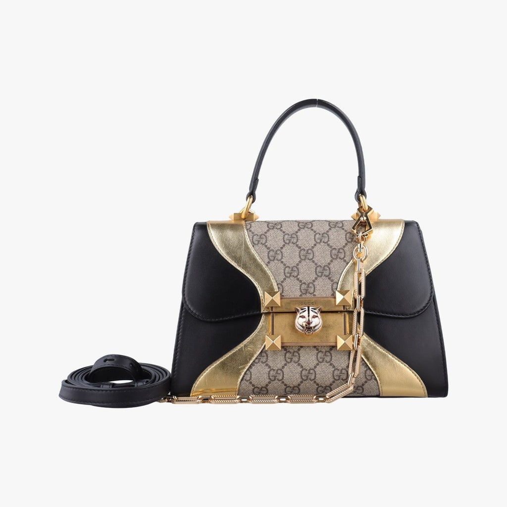 Gucci Ojiride Beige Gold Black Canvas Leather Shoulder