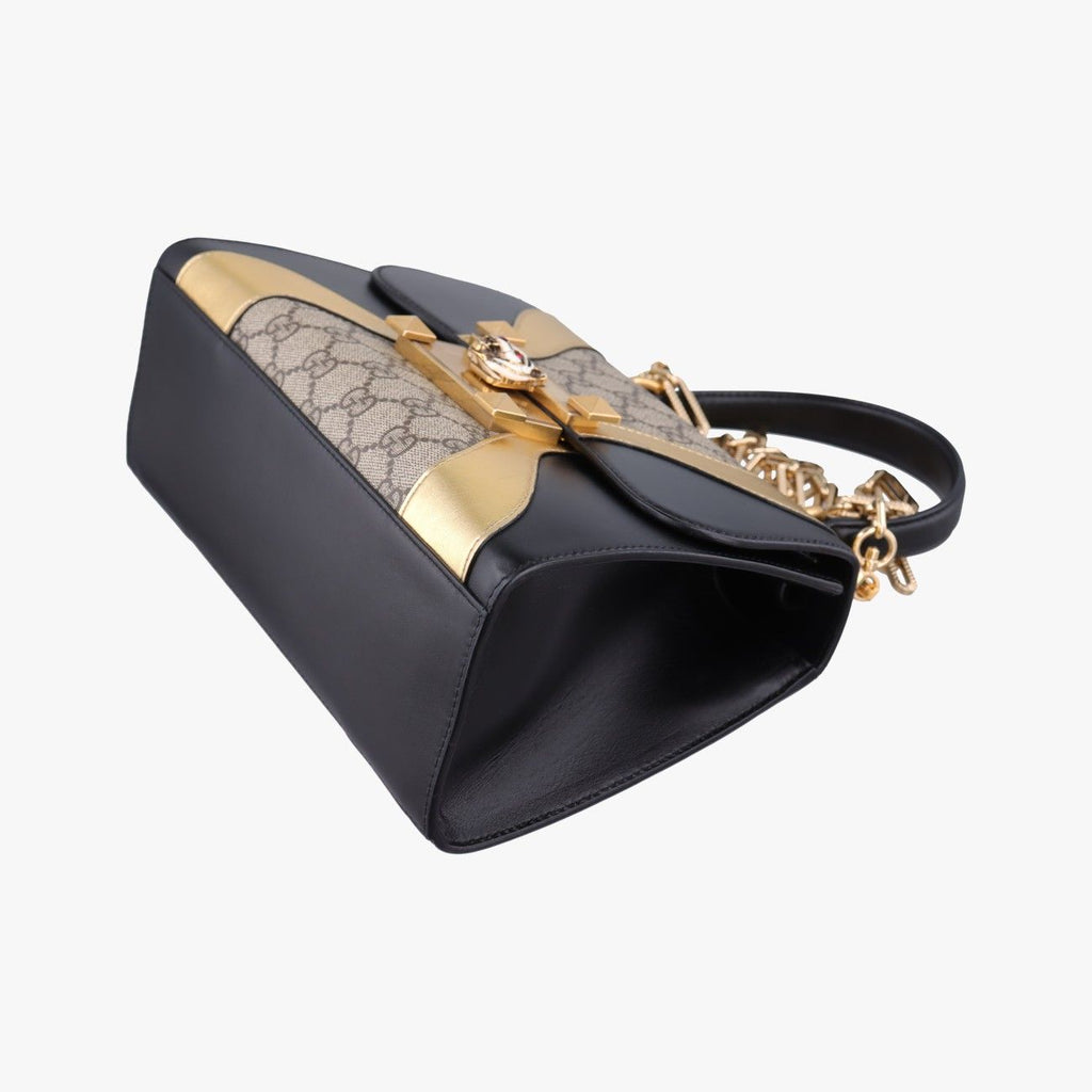 Gucci Ojiride Beige Gold Black Canvas Leather Shoulder — view 4
