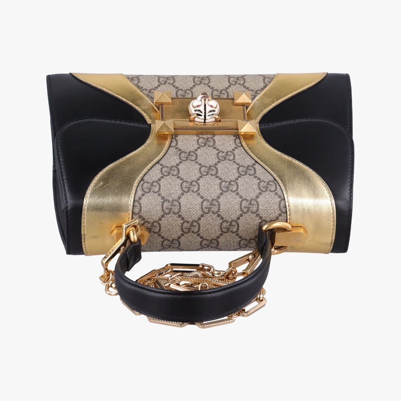 Gucci Ojiride Beige Gold Black Canvas Leather Shoulder — view 8