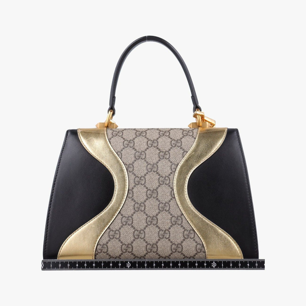 Gucci Ojiride Beige Gold Black Canvas Leather Shoulder — view 2