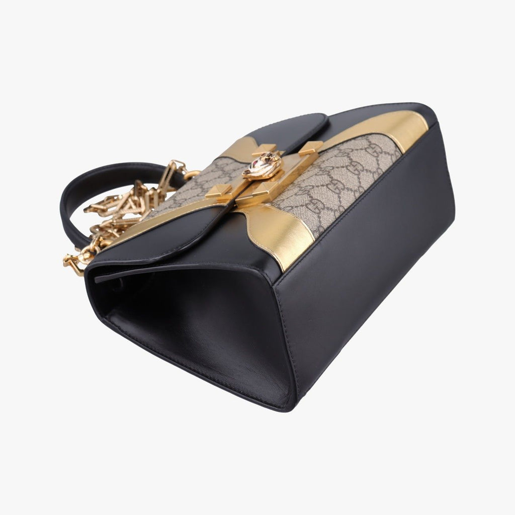 Gucci Ojiride Beige Gold Black Canvas Leather Shoulder — view 5