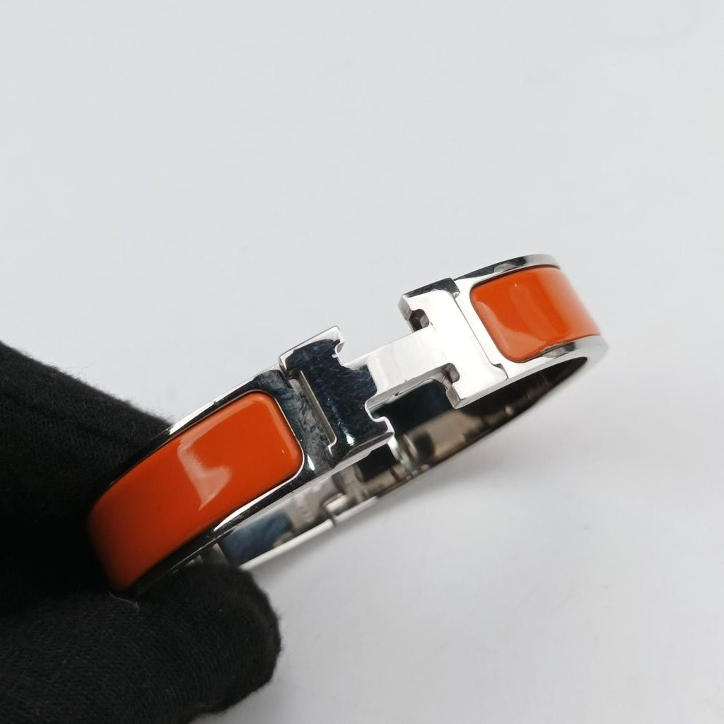 Hermes Clic Clac Orange Silver Bracelet — view 4