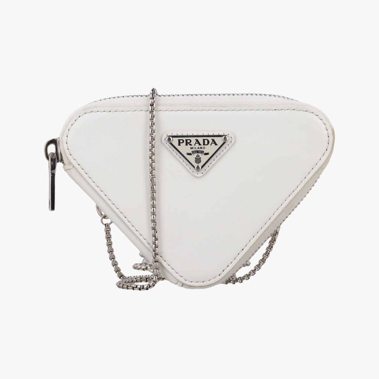 Prada Triangle Chain Pouch White Leather