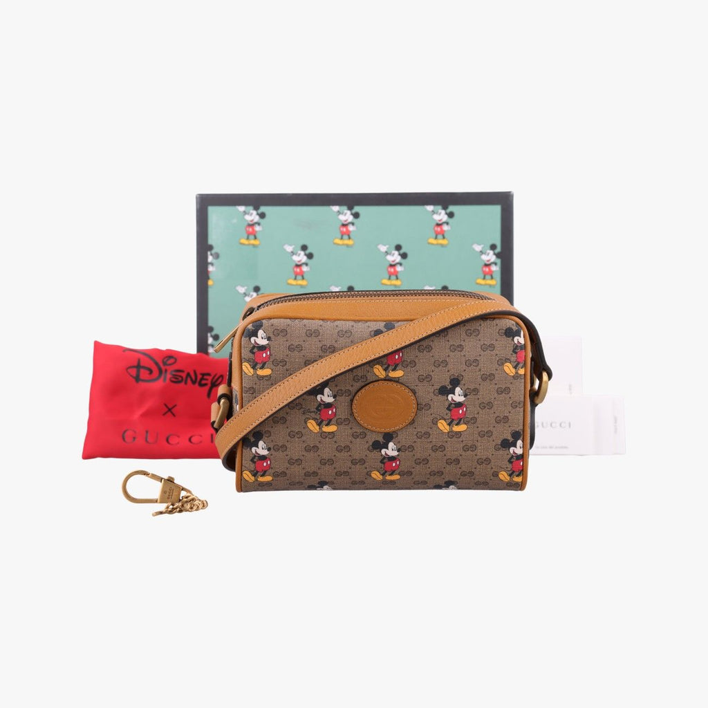 Gucci Mickey Mouse Disney Collaboration Brown Canvas Leather Shoulder