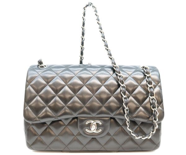Chanel Black Lamb Silver Double Flap Maxi Quilted 30